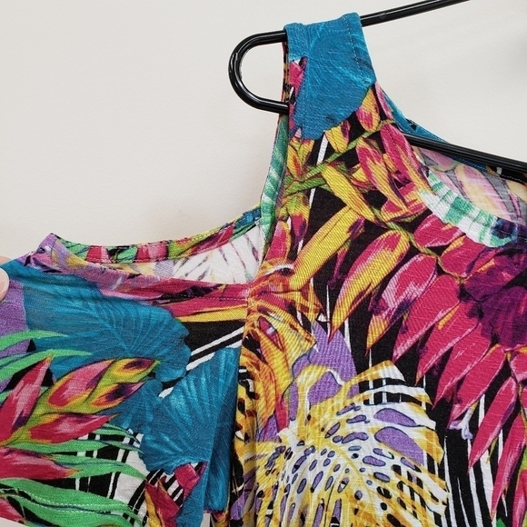 Rafaella Colorful Leaves Cold Shoulder Top Size Large - Picture 3 of 6